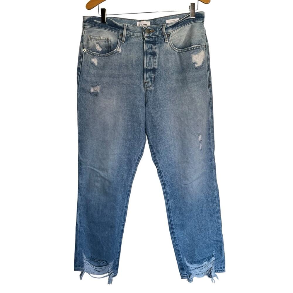 Frame Le Original Jeans Straight Leg Distressed Denim London Wash Light Size 32